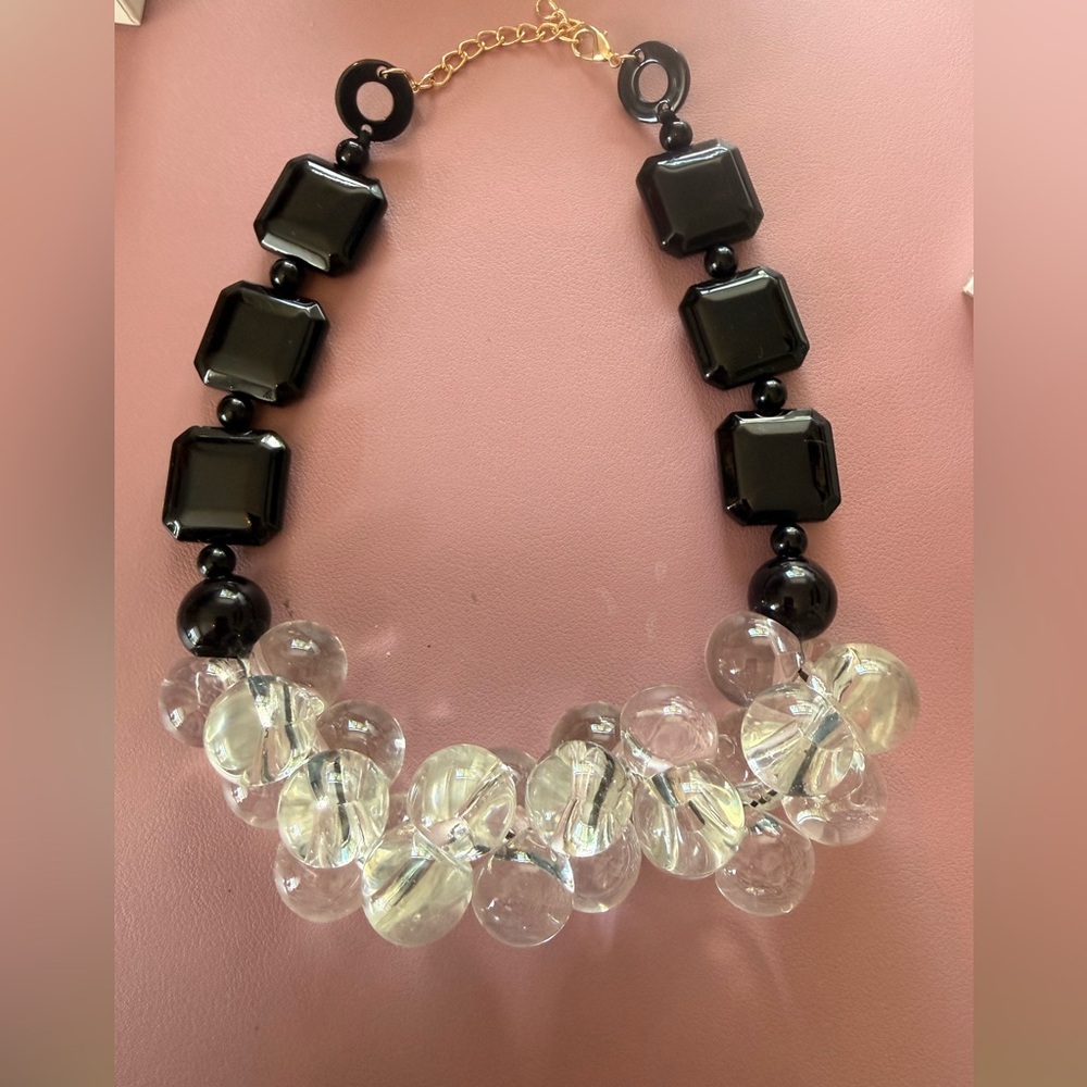 Clear Bubble Cluster Necklace with Black Accents - Women Jewelry